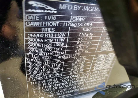 2019 Jaguar F-Pace Premium z USA, uszkodzony, nr VIN SADCJ2FX8KA399350